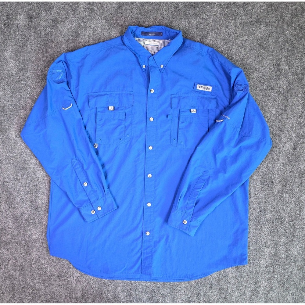 Columbia PFG Fishing Shirt Mens XL Blue Bahama II Long Sleeve Omni-Shade PCA